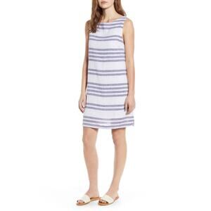 BeachLunchLounge Alina Stripe Linen Blend Shift Dress Beach Sky Blue Size XS